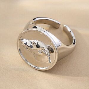 Anthropologie Silvertone Dog Icon Cocktail Signet Ring